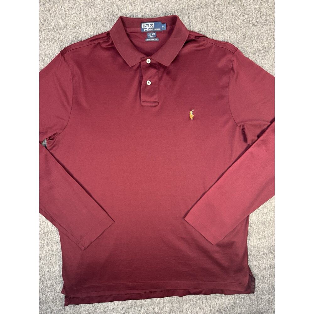 Mens Polo By Ralph Lauren Maroon Longsleeve Custom Fit Polo Shirt Size XL